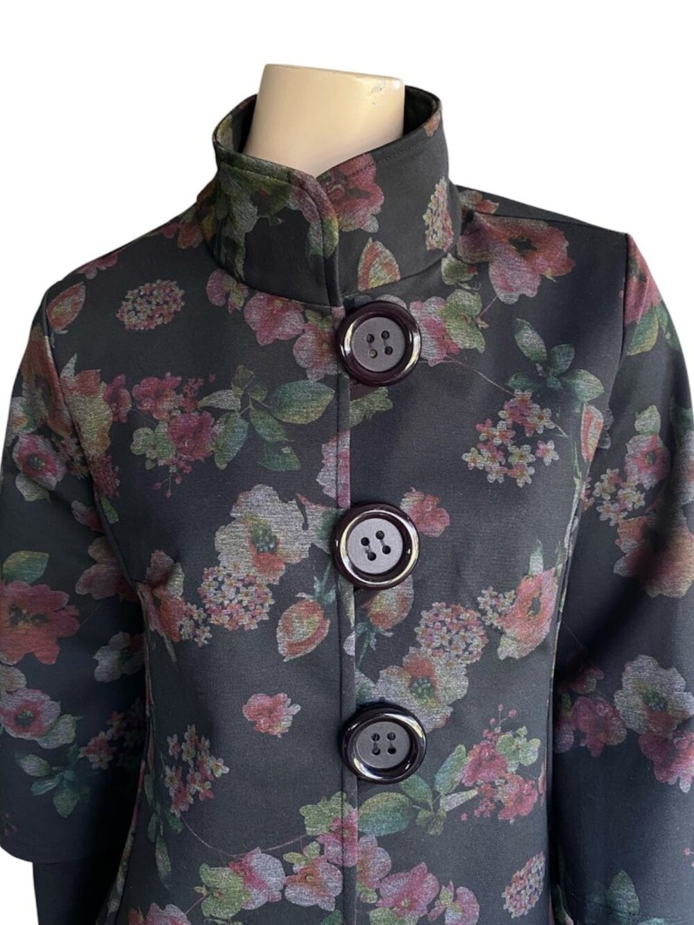 Zooni Made In Canada Statement Jacket Big Button Floral Art To Wear S/M Autumn - Picture 2 of 14